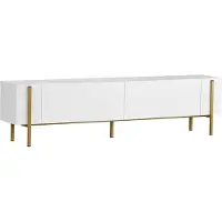 Skye Decor , meuble TV haut de gamme, 180 x 30 x 45 cm, blanc et doré | Panneau de particules 100 % mélaminé, épaisseur 18 mm | Pieds en métal, design moderne pour votre intérieur.