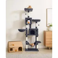 StarTech.com Arbre à chat - Arbre à griffer / Colonne à griffer - Hauteur 199 cm - Au moins 5 niveaux - Housses amovibles - Grande niche - Noir