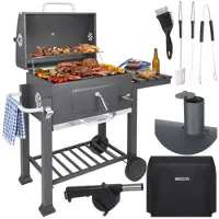 Kaminer 27318 : Barbecue de jardin au charbon de bois avec housse de protection, dimensions : 120 x 116 x 55 cm