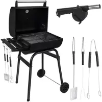 Kaminer Barbecue de jardin au charbon de bois, avec couvercle, thermomètre et accessoires