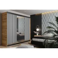 KIER FURNITURE Armoire multi-usages MALANI 200 - Chêne Craft Golden + Blanc 200x205x59 cm