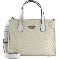 GUESS Femme Tote Bag/ Sac à bandoulière/ Sac à main SILVANA Blanc-Jaune Textile-Synthétique-Mixte-