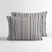 Royal Textile Sleeptime Stripy, lot de 2 taies d'oreiller rayées, beige/bleu, 60 x 70 cm