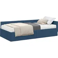 vidaXL Cadre de lit d'angle avec matelas Autres 2 pcs bleu Tissu