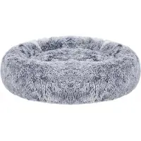 OEM Lit pour chien et chat, coussin en forme de beignet, lavable, rembourrage central amovible, peluche longue, diamètre 70 cm, gris