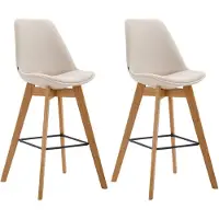 CLP Ensemble de 2 tabourets de bar Metz, revêtus en tissu avec dossier et repose-pieds | Couleur : crème, structure : couleur bois naturel