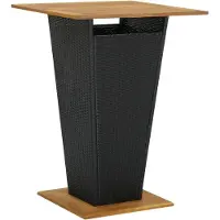 Syfax Table de bar noire 80x80x110 cm Poly rotin et bois massif acacia