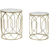 Mauro Ferretti Tables Basses Tunisi Glam Gold - Lot De 2 Tables Rondes En Fer Et Verre, Ø 42 X 53-38 X 47 Cm - Collection Style Parent Sku 940
