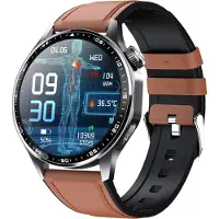 INF Montre connectée avec ECG, cardiofréquencemètre, tensiomètre et podomètre Bracelet en cuir noir et marron