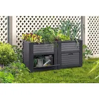 Jelenia Plast Maxi bac surélevé avec deux compartiments de rangement L 150 x l 76 x H 78 cm anthracite