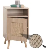 Mendler Table de nuit HWC-M39, table de chevet table basse, compartiments de rangement, Kubu rotin bois mélaminé, aspect chêne 71x40x41cm
