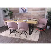 Mendler Ensemble de 6 chaises de salle à manger HWC-N72, chaise de cuisine rembourrée, pivotante avec retour automatique, revêtue de tissu/textile (420g/m²), couleur rose