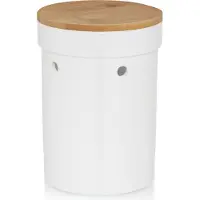 kela Pot à oignons Salena H20,5cm Ø15cm idéal pour le stockage Céramique Couvercle en bambou Récipient Boîte à provisions Blanc
