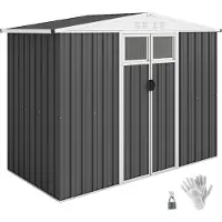Outsunny Abri de jardin en métal 2,7 m² cabane de jardin 246 x 117 x 180 cm cabanon rangement outils avec fenêtre, 4 évents et porte verrouillable, cabanon jardin extérieur en acier galvanisé, gris