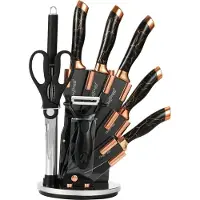 Cheffinger set de 9 couteaux Couteau de cuisine Support de couteau rotatif Bloc de couteaux Marbre Or