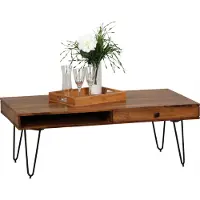 Wohnling Table basse en bois massif de Sheesham 120 x 60 x 40 CM avec 2 tiroirs ; WL1.513