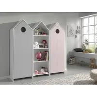 Vipack CASAMI Set 3 pcs. composé de : Armoire à 1 porte avec façade en rose, armoire à étagères, armoire à 1 porte avec façade en gris