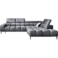 Domo Canapé d'angle PLAZA en L | Côté droit | Fonctionnel Fonction sommeil confortable Appuie-têtes réglables Assise Système de ressorts ondulés Mousse haute résilience 300x216x99 cm-Gris foncé