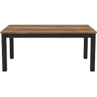 Meublorama Table 6 personnes pour salle à manger Collection DARWIN. Plateau couleur épicéa. Pieds noirs