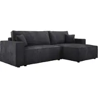 Domo POSO XL Canapé d'angle avec fonction sommeil et coffre à linge - Ottomane à montage universel | Droite/Gauche | 274x143x83cm | Tissu velours côtelé résistant | Graphite | Poso