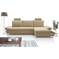 Domo DomoHome LOFT Canapé d'angle Avec Couchage Extensible Coffre De Lit Et Appuie-têtes Et Accoudoirs Réglables, Droit Layout 284cm Largeur 96-166cm Profondeur 89-104cm Hauteur Couleur : Beige