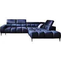 Domo Canapé d'angle PLAZA en L | Côté droit | Fonctionnel Fonction sommeil confortable Appuie-têtes réglables Assise Système de ressorts ondulés Mousse haute résilience 300x216x99 cm-Bleu
