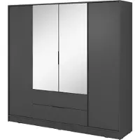 3Xeliving Armoire moderne en graphite avec miroir central - Dimensions : 206 x 200 x 51 cm - Design élégant et pratique