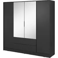 3Xeliving Armoire moderne noire avec miroir central - Dimensions : 206 x 200 x 51 cm - Design élégant et polyvalent