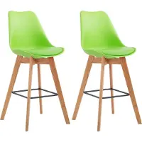 CLP - Ensemble de 2 tabourets de bar Metz, en plastique, avec dossier et repose-pieds | Couleur : vert. Structure : couleur naturelle