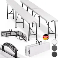 Casaria 2x Bancs pliants en plastique 180cm Banc de camping pliable Banc de Jardin blanc pour pique-nique fête