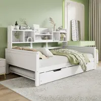 OKWISH Lit Gigogne 90x200 cm en Bois avec Lit Tiroir 90x190 cm et Espace de Rangement Intégré, Multifonction - Blanc