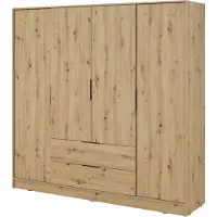 3Xeliving Armoire, armoire moderne en chêne massif avec miroir central