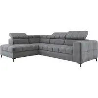 Domo Canapé d'angle moderne PABLO 279x201 cm, Canapé-lit avec appuie-tête réglables, coffre de lit, pieds métalliques stables, tissu CLOUD de haute qualité en plusieurs coloris Layout gauche, Couleur GRAU