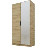 PAWS MÖBEL Armoire Artisan chêne basculante 100x52x200 cm, armoire ouverte à deux portes avec miroir, avec étagères et cintres