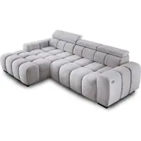 Domo Canapé d'angle OMBO 285x168x77/97 cm, Côté gauche Avec fonction sommeil, Assise extensible électriquement, Appuie-tête réglables, Pieds en hêtre foncé, Tissu SALVADOR hydrophobe - Argenté