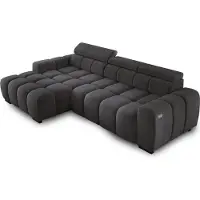 Domo Canapé d'angle OMBO 285x168x77/97 cm, Côté gauche Avec fonction sommeil, Assise extensible électriquement, Appuie-tête réglables, Pieds en hêtre foncé, Tissu SALVADOR hydrophobe - Noir