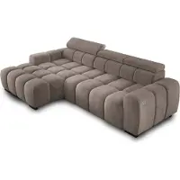 Domo Canapé d'angle OMBO 285x168x77/97 cm, Côté gauche Avec fonction sommeil, Assise extensible électriquement, Appuie-tête réglables, Pieds en hêtre foncé, Tissu SALVADOR hydrophobe - Gris