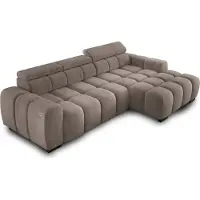 Domo Canapé d'angle OMBO 285x168x77/97 cm, Côté droit Avec fonction sommeil, Assise extensible électriquement, Appuie-tête réglables, Pieds en hêtre foncé, Tissu SALVADOR hydrophobe - Cappucino