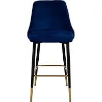 Padiro Tabouret - Bleu - Revêtement en velours de polyester - Avec dossier - Structure en métal ferreux - Hauteur d'assise : 75 cm - Style hôtel chic