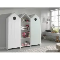 Vipack CASAMI Set 3 pcs. composé de : Armoire à 1 porte avec façade en blanc, armoire à étagères, armoire à 1 porte avec façade en menthe