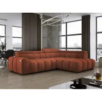 Domo DomoHome Canapé d'angle indépendant Ombo 297x137cm, en L, ORANGE avec fonction sommeil 125x193cm, Canapé avec dossier inclinable, tissu structuré Salvador, appuie-tête réglable