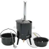 vidaXL Gulaschkanone avec hotte de fumée & couvercle Noir Acier émaillé