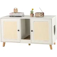 Costway Armoire à litière pour chats, maison pour chats Table d'appoint avec 2 portes, planche à gratter, 2 tapis à gratter en sisal & entrée 108x50x60cm Blanc