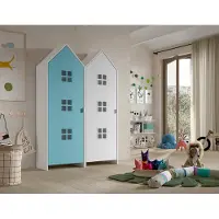 Vipack - CASAMI BRUGES Ensemble de 2 pièces composé de : Armoire à 1 porte avec façade en bleu et en blanc