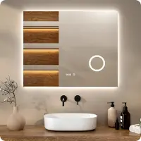 Mirlux Miroir de salle de bain LED - 100 x 80 cm - Rectangulaire, sans cadre - 3 modes d'éclairage réglables - Fonction anti-buée - Étanchéité IP44 ettactile