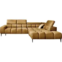 Domo Canapé d'angle PLAZA en L | Côté droit | Fonctionnel Fonction sommeil confortable Appuie-têtes réglables Assise Système de ressorts ondulés Mousse haute résilience 300x216x99 cm-Doré