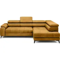 Domo Canapé d'angle DomoHome, modèle indépendant avec fonction couchage et appuie-tête réglables, méridienne, côté droit, 278 × 197 × 76/98 cm, surface de couchage : 88 × 200 cm, revêtement en tissu doré