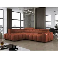 Domo DomoHome Canapé d'angle indépendant Ombo 297x137cm, en L, ORANGE avec fonction sommeil 125x193cm, Canapé avec dossier inclinable, tissu structuré Salvador, appuie-tête réglable