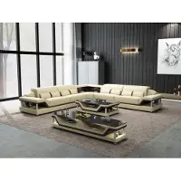 AEA Canapé d'angle noir avec table basse 3pcs Salon Canapé en cuir ensemble table d'angle
