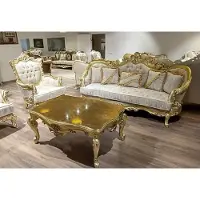 AEA Ensemble de canapés 3+1 place Luxueuse table basse dorée Salon 3pcs.